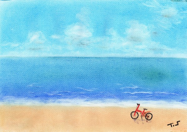 海と赤い自転車