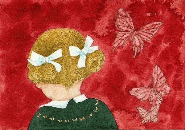 少女画「リボンと蝶々」