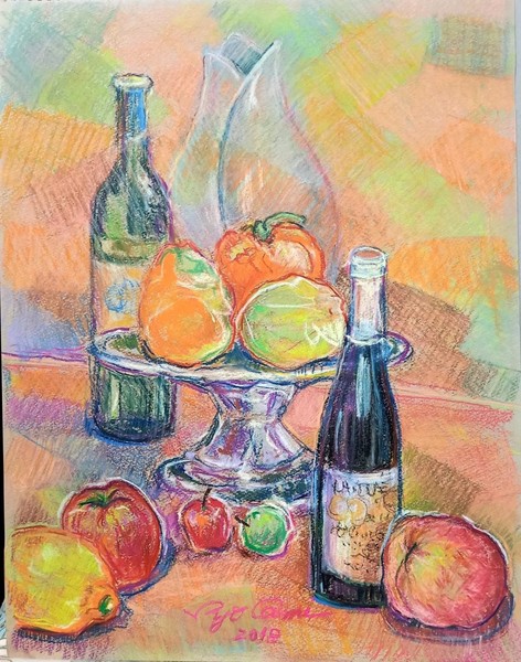 果物とワインのある静物画
