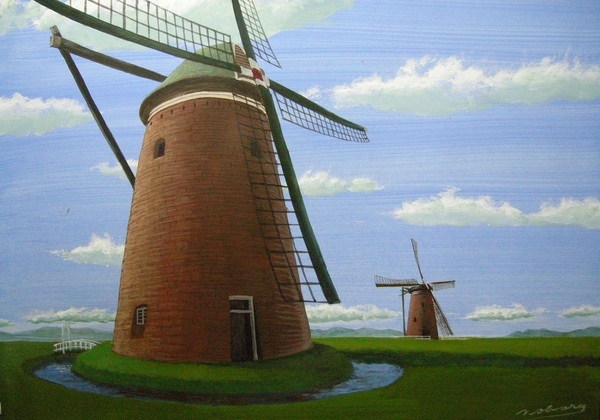 オランダ風車のある風景