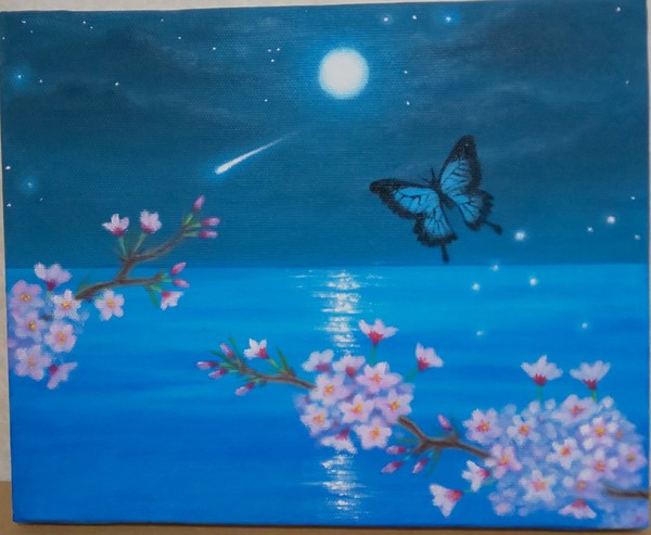 夜桜と蝶
