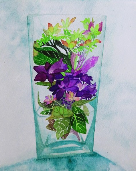 ガラスの中の紫陽花