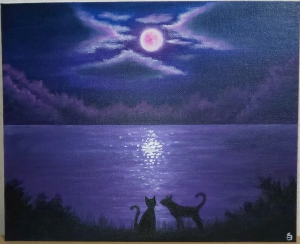妖しい月と猫