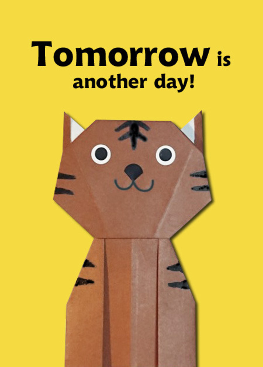 【折り紙でデザイン絵画】猫★明日は明日の風が吹くよ!