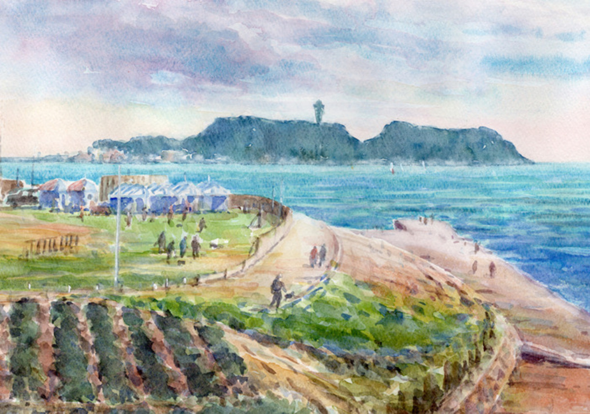 水彩画原画 江の島を望む・湘南海岸公園 #629