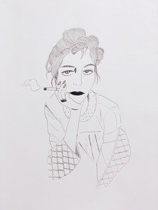 작품명:「Beautiful woman」 작가명:「orico」 코멘트:「白黒イラストです。女性を描くのが好きで、今回は煙草と美人というテーマで描いてみました。」 ART-Meter