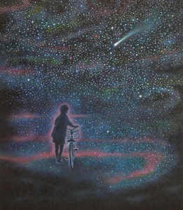 작품명:「Star the sky go home」 작가명:「犬養  只雪」 코멘트:「夏の満天の星空 家路を急ぐ、一瞬 流れ星が夜空を横ぎった。」 ART-Meter