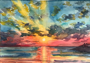 작품명:「sunset sea」 작가명:「Canako」 코멘트:「海のない土地で生まれたので、海を見るとテンションが上がります。この夏は長い夏になりそうです。楽しい思い出がたくさんできるといいですね。色合いは多少異なります。」 ART-Meter