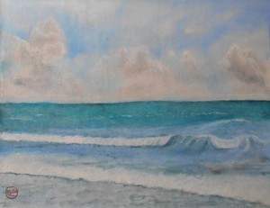 작품명:「the sea」 작가명:「山忠」 코멘트:「打ち寄せる波、雲の表現に苦心しました。それにしても、海の色は千変万化していて、描き甲斐があります。」 ART-Meter