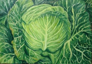 작품명:「cabbage」 작가명:「中坪和美」 코멘트:「今まさしく収穫される、キャベツ。色鮮やかなキャベツ。」 ART-Meter