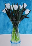 「White tulips and glass vase」