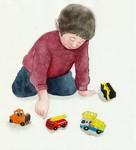「Boy playing with a miniature car」