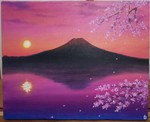 「Mt. Fuji and cherry blossoms at sunset」