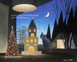 「A Cat, The Crescent Moon And Christmas」